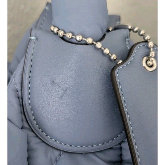 Coach Pillow Large Tote Bag CP152 Iris Quilted In Slate Blue Nylon Purse - Picture 11 of 16